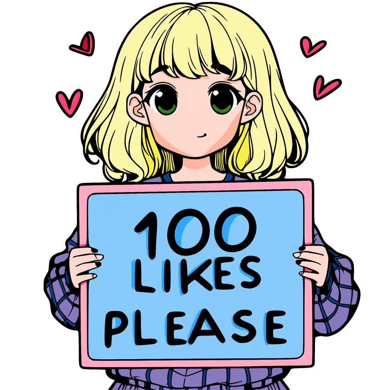 a girl holding a sign saying 100 likes please