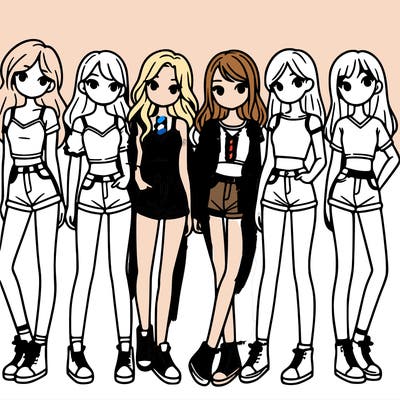 a group of girls wearing crop tops and shorts