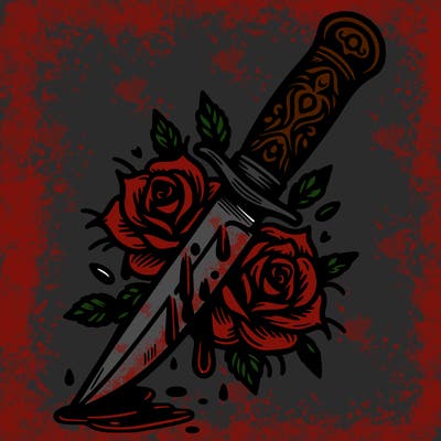 knife with roses and thorns and blood