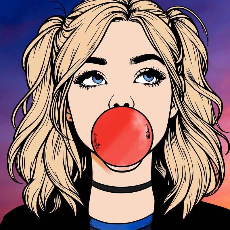 realististic girl blowing bubble -gum