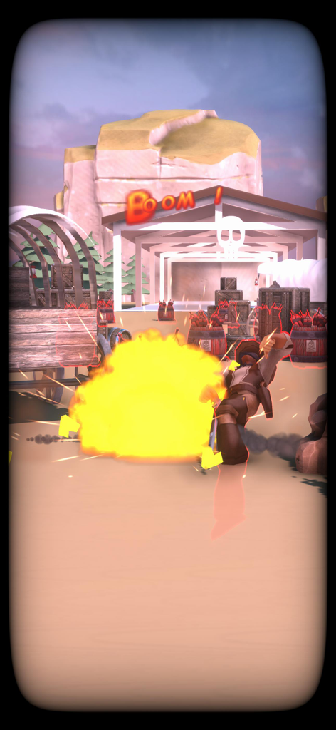 DeadEye Gunslinger : Wild West - A cowboy character in a Wild West setting with a large yellow explosion and BOOM text