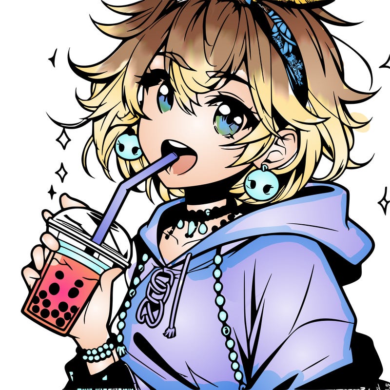 hot baddie anime girl drinking boba and biting the straw