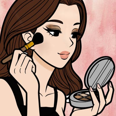 little girl putting on makeup