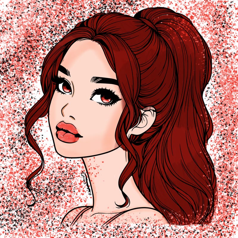 realistic girl with a ponytail on her hair and lips