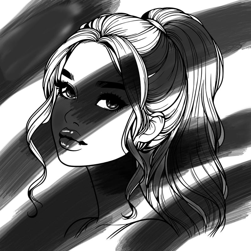 realistic girl with a ponytail on her hair and lips