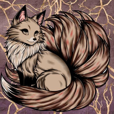 realistic detailed 9 tailed anime fox