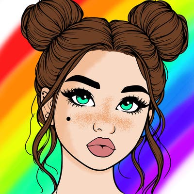 realistic girl with two buns on her hair and lips