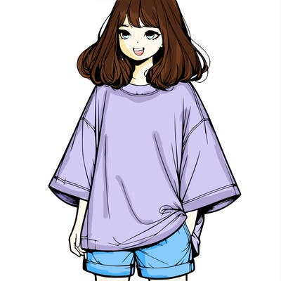 realistic girl with big t shirt and shorts