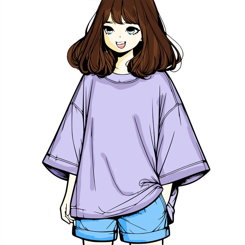 realistic girl with big t shirt and shorts
