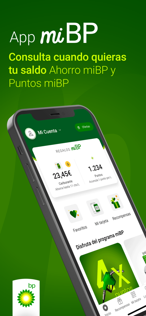 miBP ofertas y puntos gasolina - Interfaz de la aplicacion miBP con saldo de ahorro y puntos acumulados