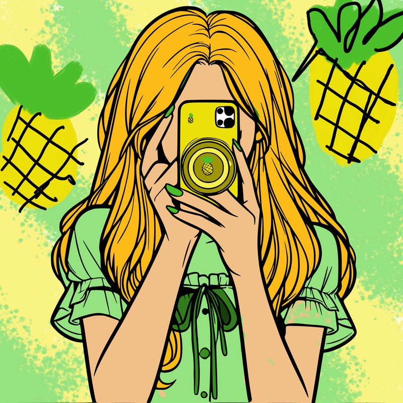 a realistic girl holding her phone taking pictures