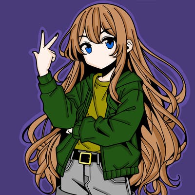 one anime girl with long hair and a cool pose