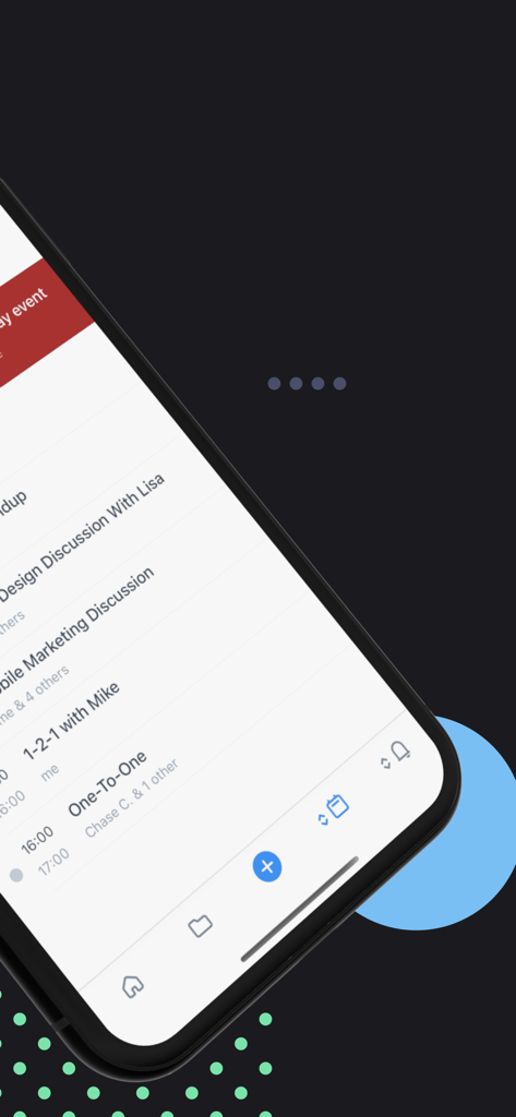 Mobile screen of Teamwork app showing a list of daily project meetings and team discussions