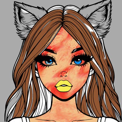 realistic girl with fox ears and realistic lips