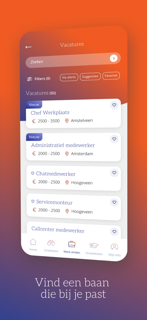 Olympia app - Interface de busca de empregos no aplicativo Olympia mostrando várias vagas de emprego
