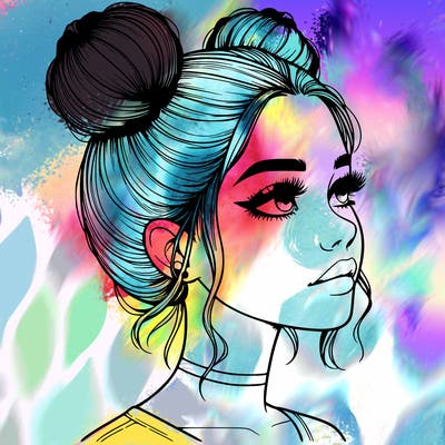 realistic girl with buns on the top of her head