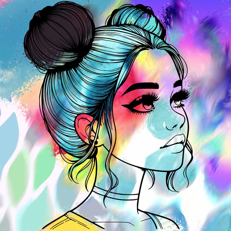 realistic girl with buns on the top of her head