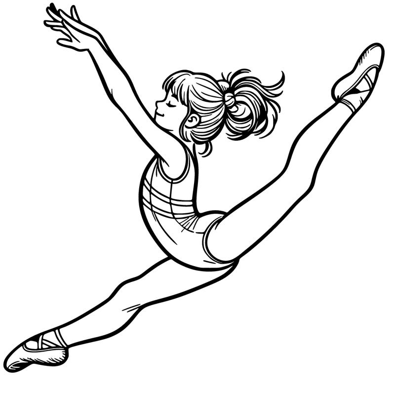 girl gymnast doing split jump