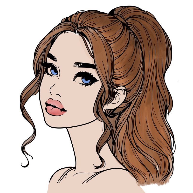 realistic girl with a ponytail on her hair and lips