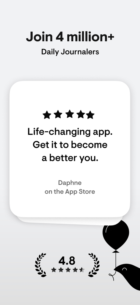 stoic. journal & mental health - Social Proof für die stoic. Journal-App mit 4 Millionen Nutzern, einer Fünf-Sterne-Nutzerbewertung und einer Bewertung von 4,8