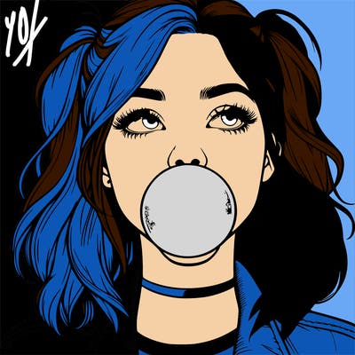 realististic girl blowing bubble -gum