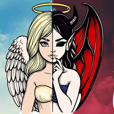 realistic angel half demon