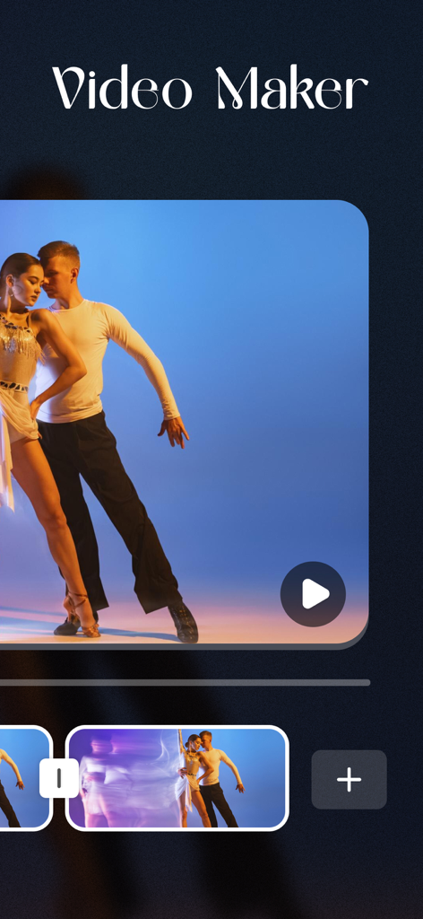 Stop Motion Video Maker Studio - Oberfläche der Stop Motion Video Maker Studio App, die eine Videobearbeitungszeitleiste mit einem Tanzclip zeigt.