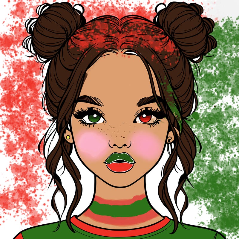 realistic girl with two buns in hair and lips