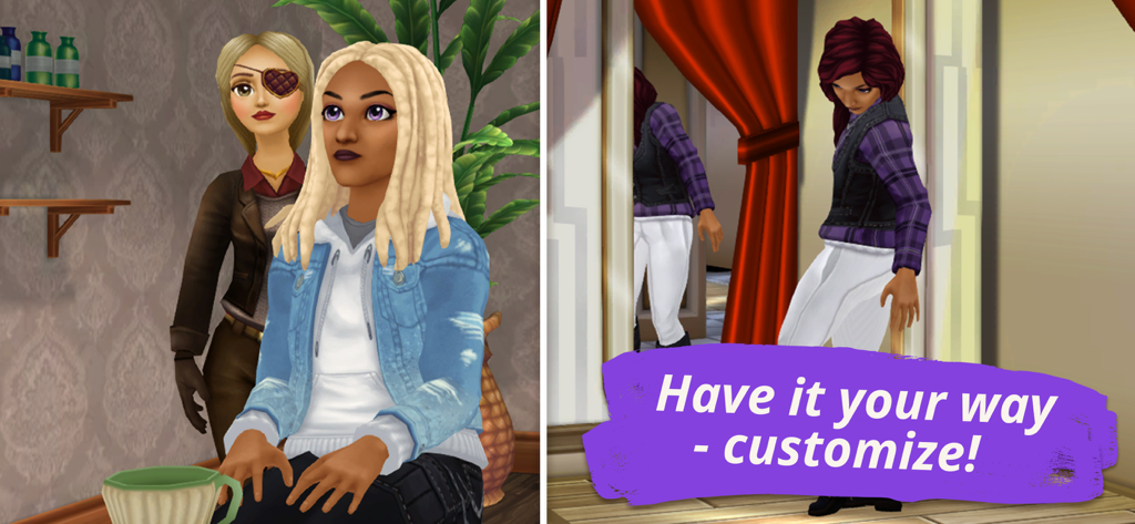 Star Stable Online: Horse Game - Charakteranpassung in Star Stable Online, die verschiedene Avatar-Stile und Outfits zeigt