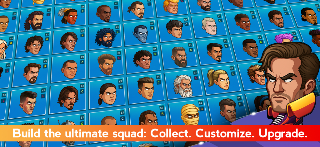 Foot Brawl - Fun Head Football - Una cuadrícula de cartas de personajes únicas en Foot Brawl para construir el equipo de fútbol definitivo