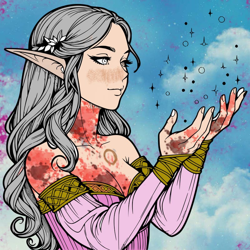 realistic elf girl doing magic