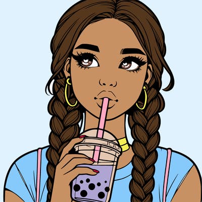 realistic girl with braided hair drinking boba