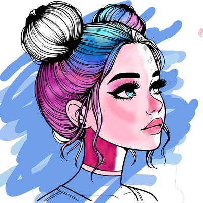 realistic girl with buns on the top of her head