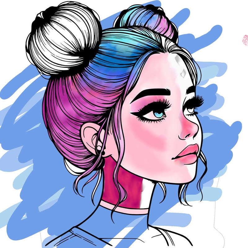 realistic girl with buns on the top of her head
