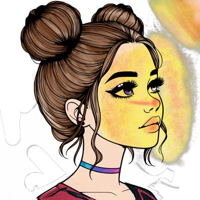 realistic girl with buns on the top of her head