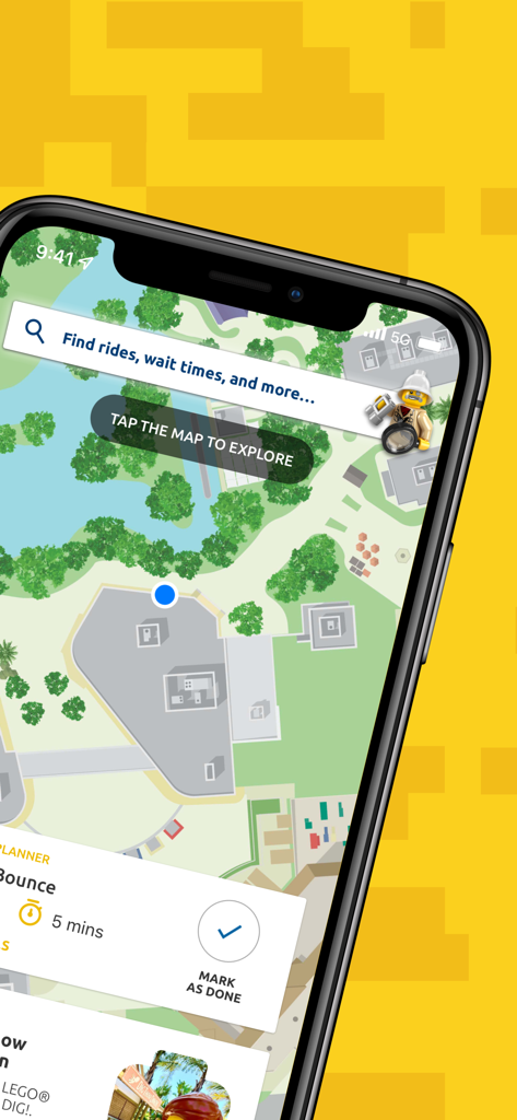 Interactive park map and ride wait times on the LEGOLAND California app
