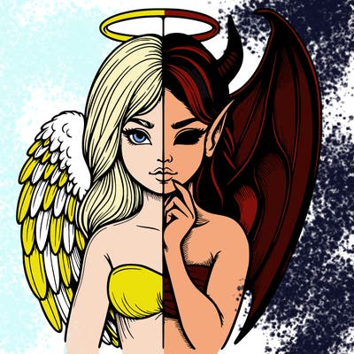 realistic angel half demon