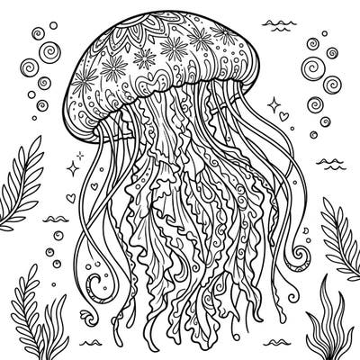 Explore the depths of your creativity with this exquisite Sea Nettle Jellyfish coloring template. Its elaborate bell patterns and flowing tentacles offer a captivating challenge for artists of all levels.