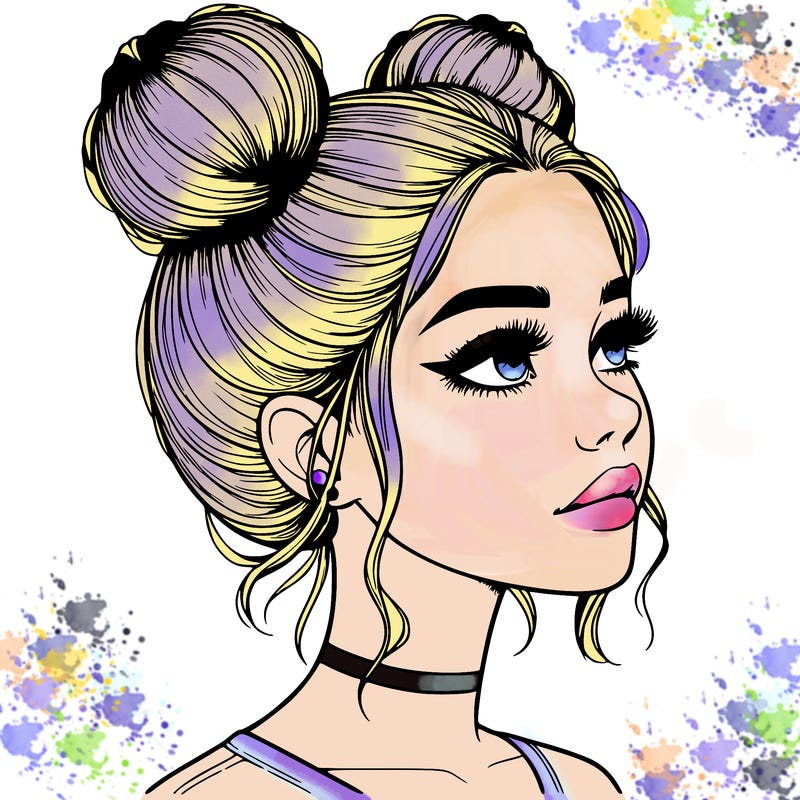 realistic girl with buns on the top of her head