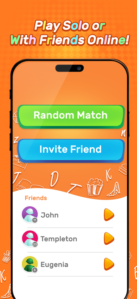 That's so...Trivia - A screenshot of the That's so...Trivia app showing multiplayer game options and a friends list to invite others for a match.