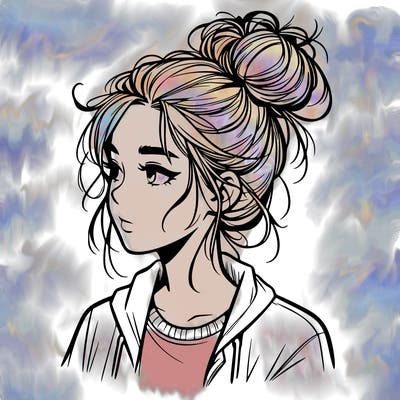 realistic teenage girl with a messy bun
