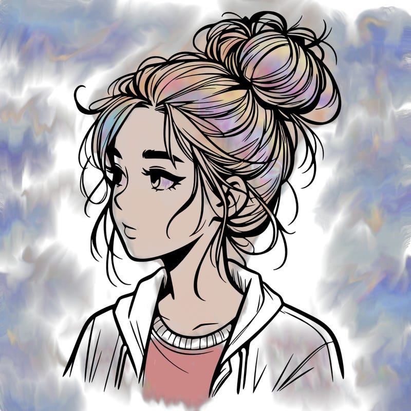 realistic teenage girl with a messy bun
