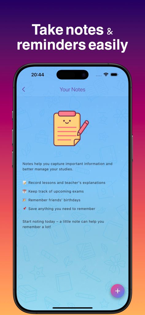 myGrade: Student Grade Report - Interface of the myGrade app showing the notes and reminders feature for students