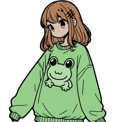 girl wearing frogging sweatshirt