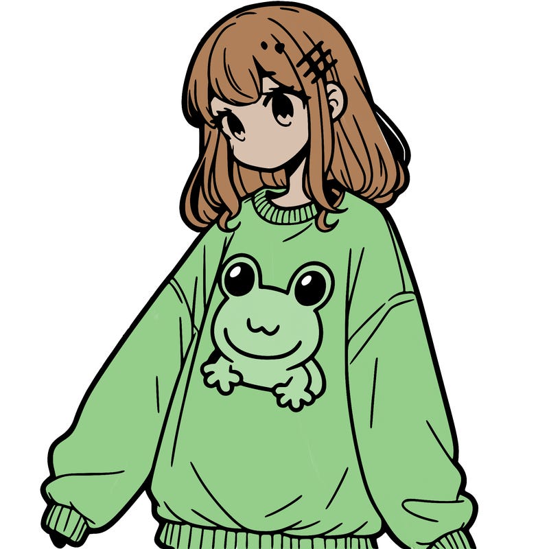 girl wearing frogging sweatshirt