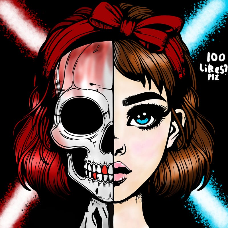 realistic girl with half skull mask