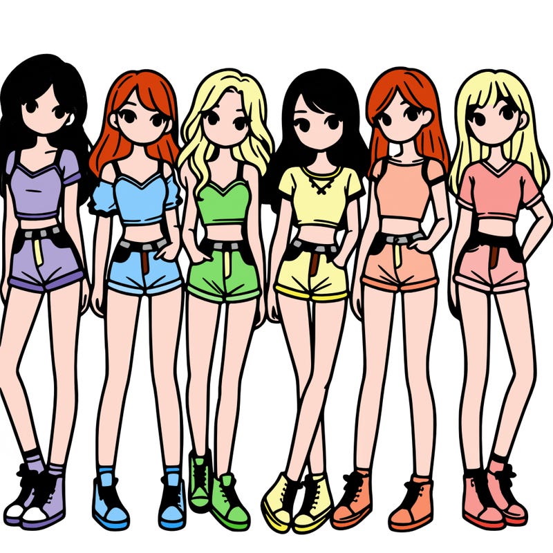 a group of girls wearing crop tops and shorts