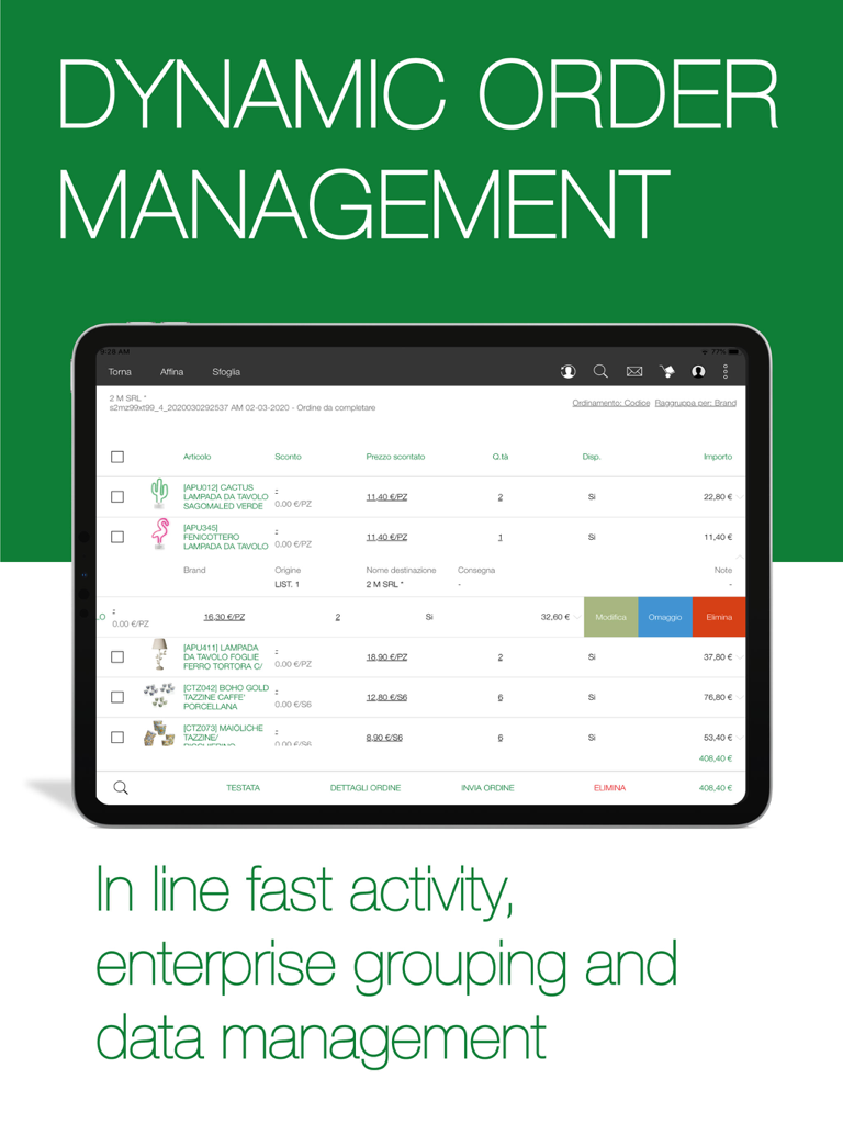 iCatalogue 4 - iCatalogue 4 app interface on iPad showing dynamic order management and digital sales activity