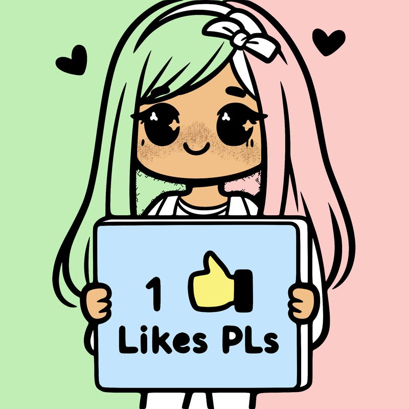 girl holding a sign saying 10 likes pls