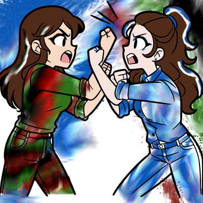 two teenage girls fighting
